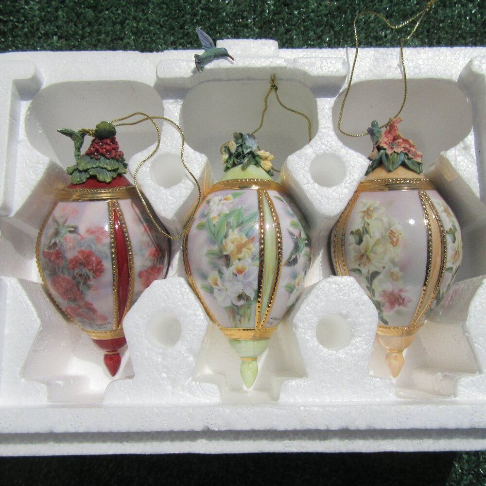 3 Bradford Editions Lena Liu Glorious Gardens Christmas Ornaments Set